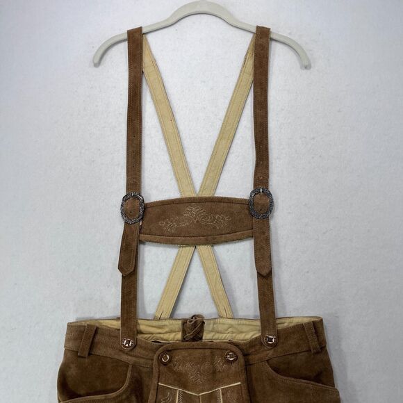 Lederhosen Shorts Men 36 Brown Suede Leather German Suspenders Oktoberfest - Picture 5 of 16